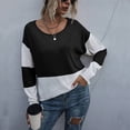 thumbnail image 4 of Color Blocked Sweater Crewneck Loose Sweaters Pullover Long Sleeve Casual Stitching Knit Pullover for Women Black S Rawiri, 4 of 8