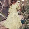 thumbnail image 6 of QYZEU Women Summer Clothes Lightweight Swing Dress for Women Women's Floral Printed Dress V Neck Long Sleeve A-Line Long Dress Casual Women Dresses Beige 3XL, 6 of 6