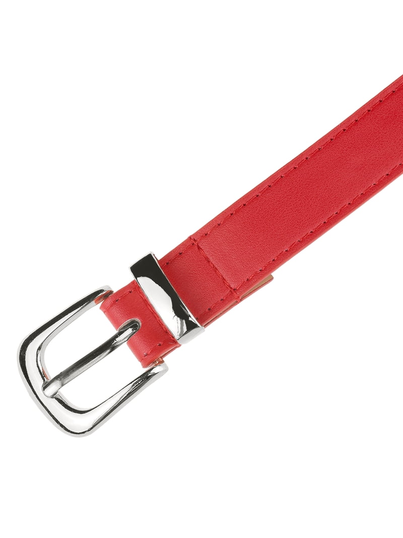 Women\'s Red Faux Leather Waist Belt With Gold Silver Buckle Casual Jeans Pants INSPIRE CHICWomen Faux Leather Gold/Silver Buckle Belt, 0.9  main image 2