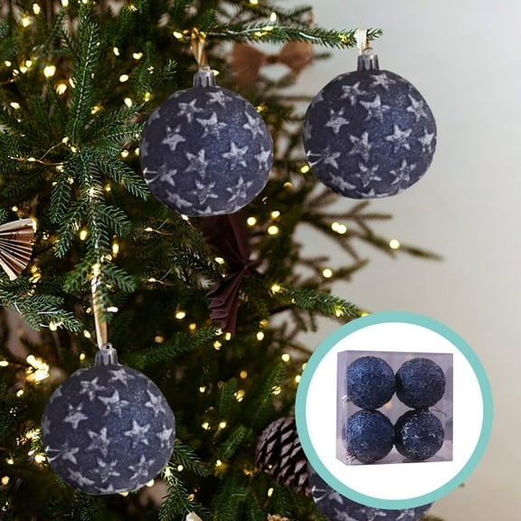 FastXmas 4Pc Set Christmas Tree Baubles Assorted Hanging Decor Shatterproof Xmas Tree Balls Decoration Christmas Seasonal Wedding Party Decorations Blue Christmas Ball for Home Xmas Tree Holiday