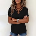 thumbnail image 5 of Women's Short Sleeve T-Shirt, Casual Keyhole Neck Soft Tee Shirt, Solid Color Summer Tops for Women Loose Fitted Tshirt Everyday Wear, Black XXL, 5 of 7