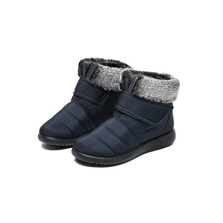 

UKAP Ladies Snow Boots Faux Fur Warm Booties Plush Lined Winter Boot Breathable Slip On Ankle Bootie Women Comfort Cold Weather Blue 12