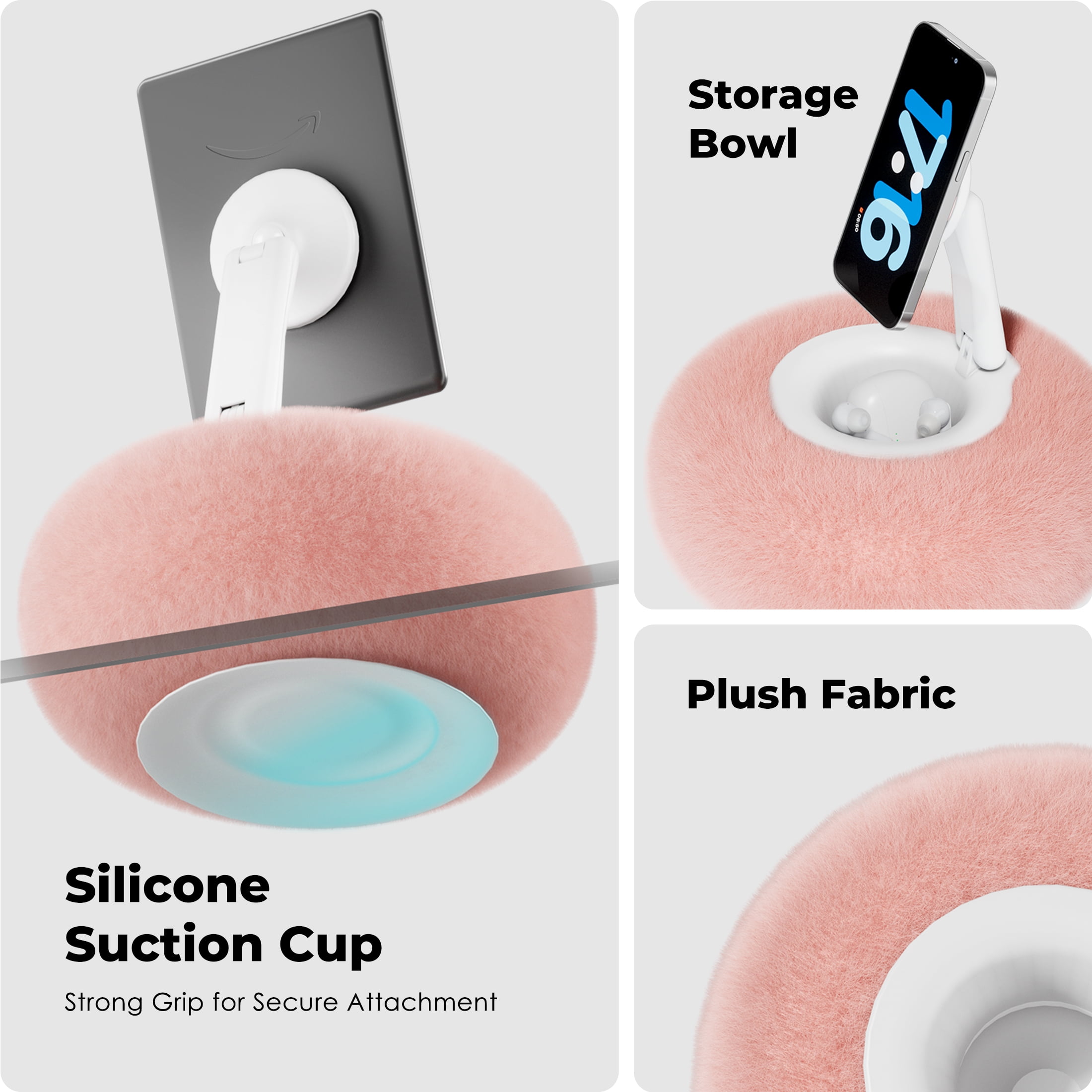 Viozon Phone Holder for Bed, Magnetic Pillow Stand, Compatible with 4-7" Devices with Small Storage Pink