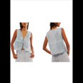 thumbnail image 3 of Camiseta Corta Sin Mangas con Cuello en V y Estampado Floral con Ojales Bordados para Mujer, Estilo Y2K Azul M, 3 of 7