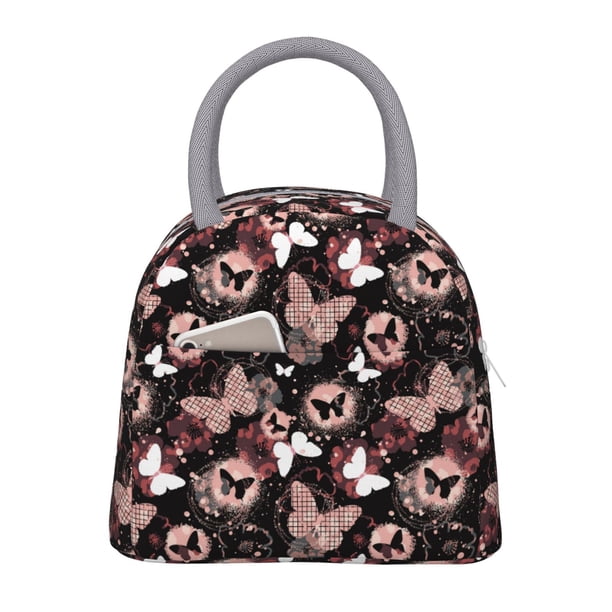 Easygdp Butterfly Bolsa de Almuerzo Insulada Grande, Forro de Aluminio, Diseño Espacioso, a Prueba de Fugas, Ideal para Trabajo, Picnics, Viajes y Actividades al Aire Libre