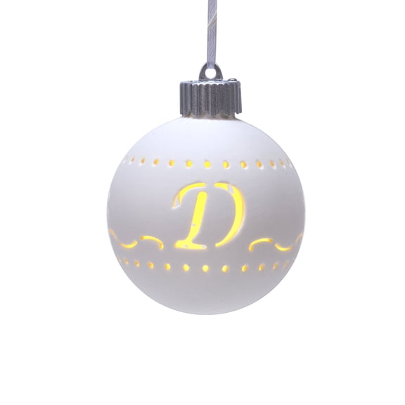 D LED Monogram White Bisque 4 x 4 Porcelain Ceramic Decorative Hanging Ornament