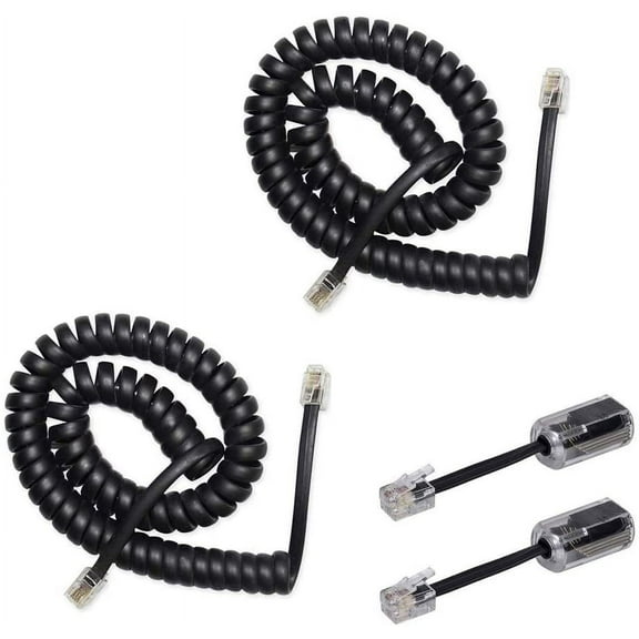 BUZIFU 2 Pack 360° Anti-Tangle Rotating Swivel Telephone Cord Detanglers and 2 Pack 10ft Uncoiled (1Ft Coiled) Landline Telephone Phone Handset Cable Cord-Black