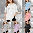 thumbnail image 2 of LRen Girls Basic Top Girls Letter Graphic Print Round Neck Short Sleeve Cotton Blouse Kids Girl Casual Daily Loose Fit Summer Preppy Tops,Grey,5-6 Years, 2 of 7