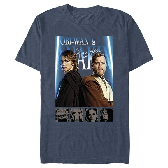 Men's Star Wars: Revenge of the Sith Obi-Wan and Anakin Skywalker Graphic Tee Navy Blue Heather Small