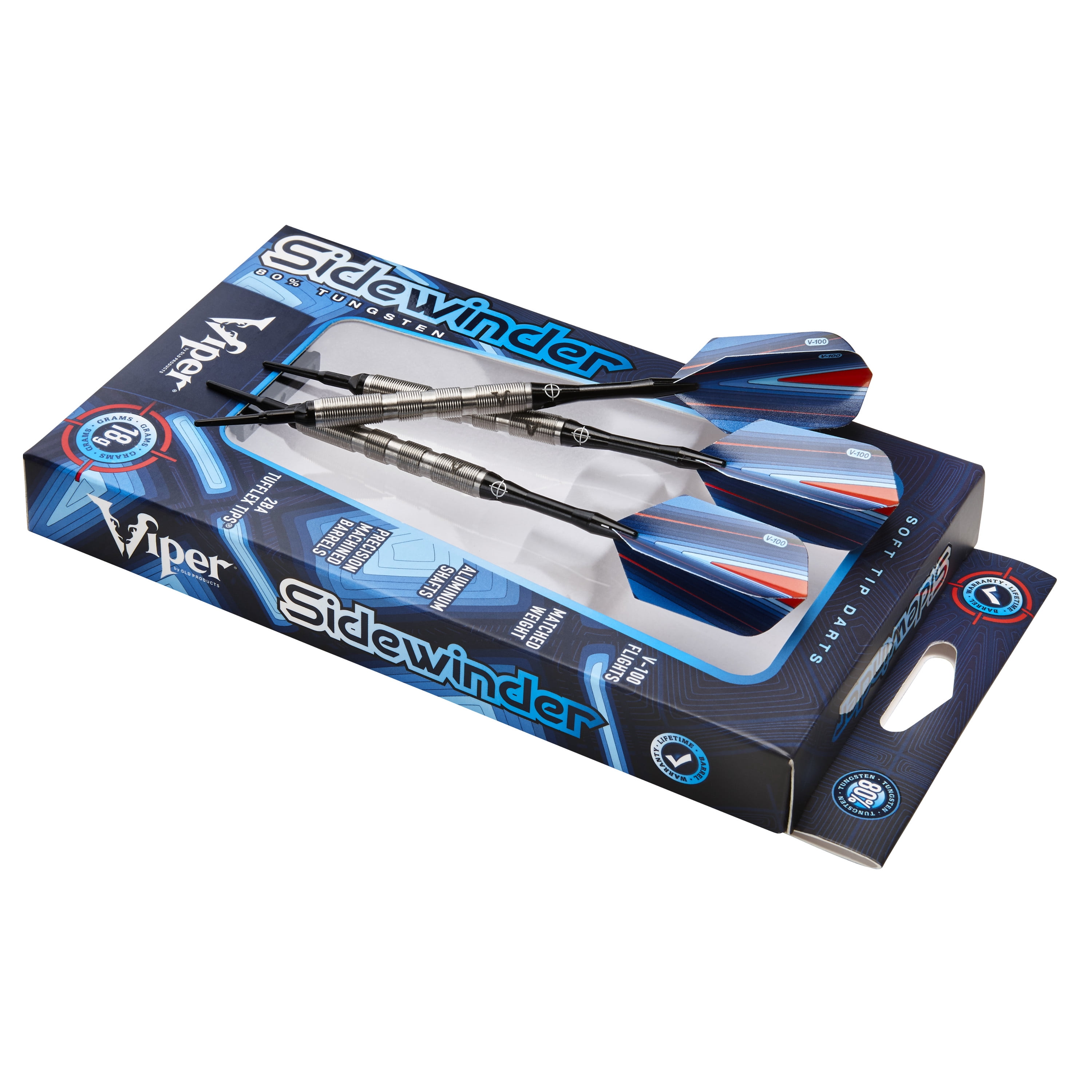 Viper Sidewinder 80% Tungsten Soft Tip Dart Set, Ringed Barrel, 18 Grams