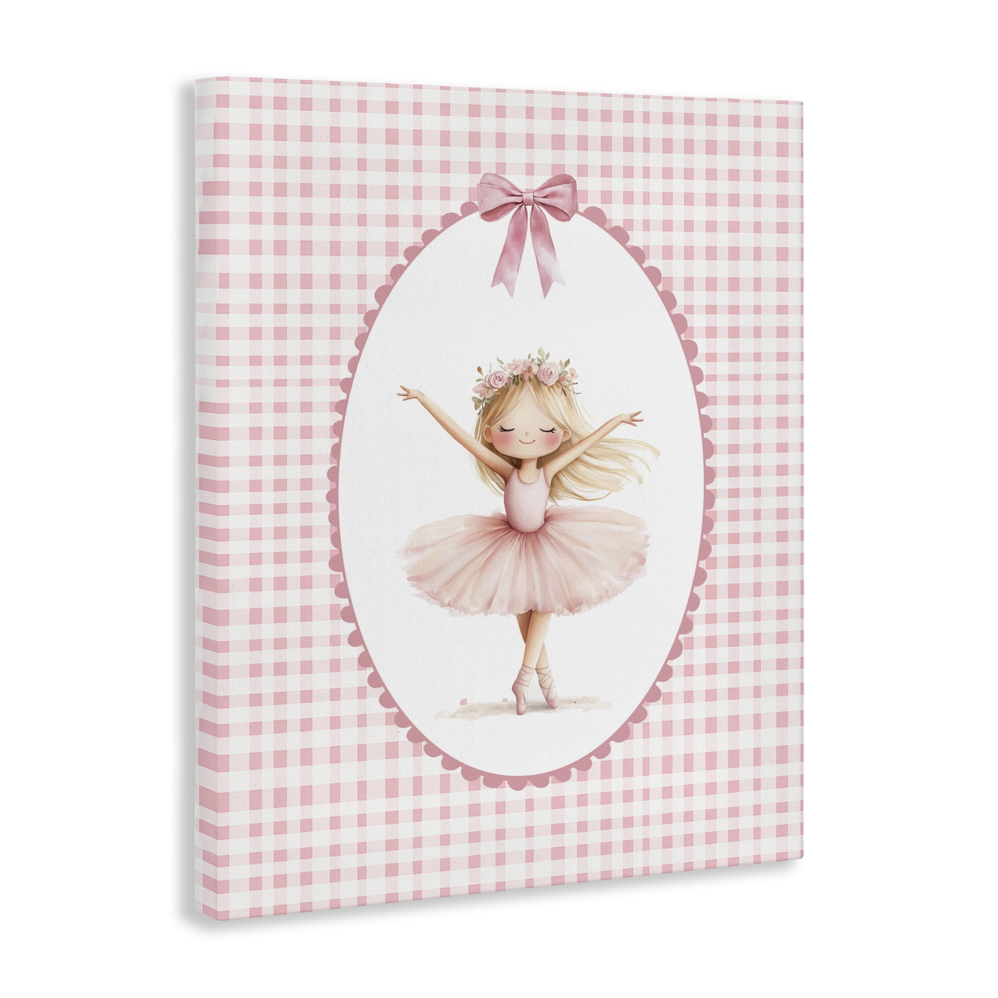 Ballerina on Pink Checkered Canvas Wall Art, design by Christine Simpson Art