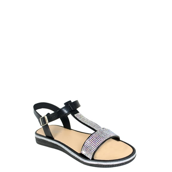 Fifth & Luxe Women's Strappy Rhinestone Glitter Flat Sandals, Sizes 5/6-11