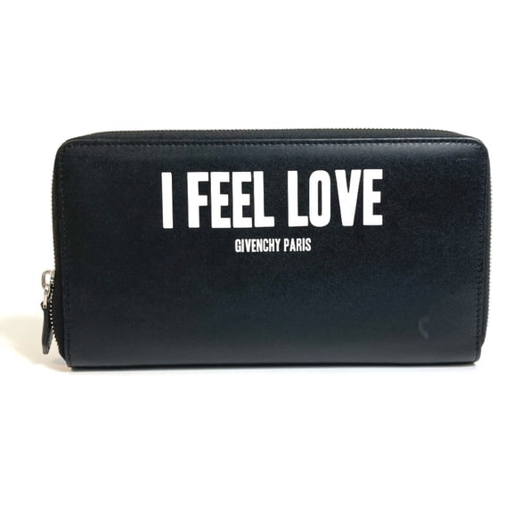 Pre-Owned GIVENCHY I FEEL LOVE Organizer Round Zip Long Wallet in Black Leather (Good)