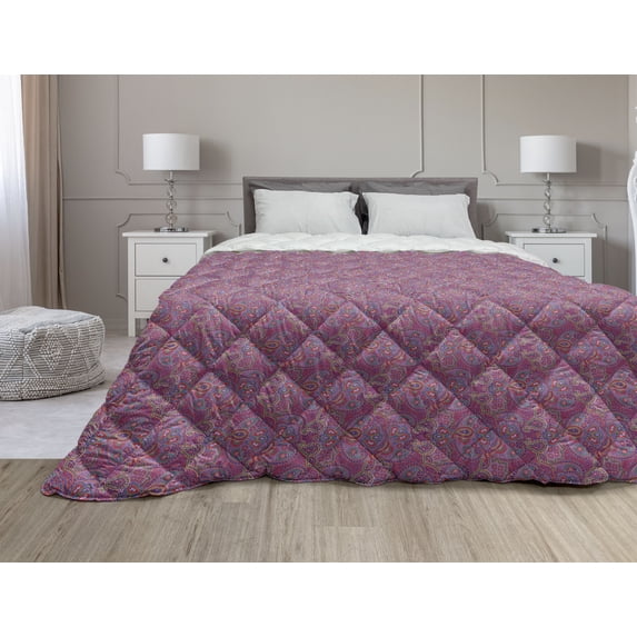 Watercolor Down Alternative Comforter, Design of Feathers with Paint Blots and Random Stains, Microfiber Quilt for All Season, 5 Sizes, Indigo Mauve, by Ambesonne