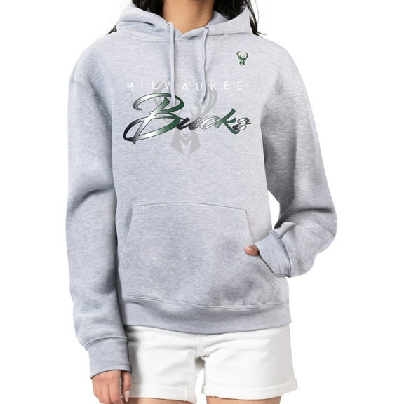 Women's G-III 4Her by Carl Banks Gray Milwaukee Bucks Shadow Logo Tri-Blend Fleece Hoodie