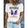 thumbnail image 1 of 1 Pce T-Shirt Décontracté à Col Rond pour Femmes avec Imprimé Papillon Éclair, Haut à Manches Courtes à la Mode, Tee-Shirt en Polyester Tricoté Confortable pour l'Été avec Étirement Moyen pour la Fête des Pères, Fête des Mères, Nouvel An, Spri, 1 of 6
