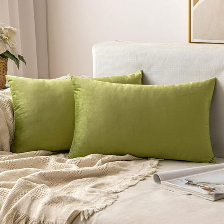 

MIULEE Pack of 2 Sage Velvet Throw Pillow Covers 16x16 Inch Soft Solid Decorative Set Lumbar Cushion Cases for Spring Couch Sofa Bedroom