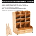 thumbnail image 4 of Organizador de pluma de madera, caja de soporte de pluma de bricolaje multifuncional, escritorio estacionario, fácil montaje, almacenamiento de suministros de arte de oficina en casa con cajón, 4 of 6