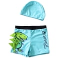 thumbnail image 1 of vigerkar Boys 2pcs Swim Trunks Cartoon Dinosaur Beach Boxers with Cap Rashgurad Swimsuit Set UPF 50+ (Light Blue, 3-6 Years), 1 of 7