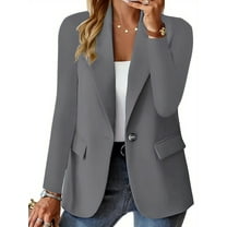 WULMLEO Blazers for Women Dressy Work Trendy Suits Jacket Tweed Business Fall Oversized Petite Jackets Button Office Linen Cotton Lightweight Dress Mujer Cardigans Dark Gray 3XL