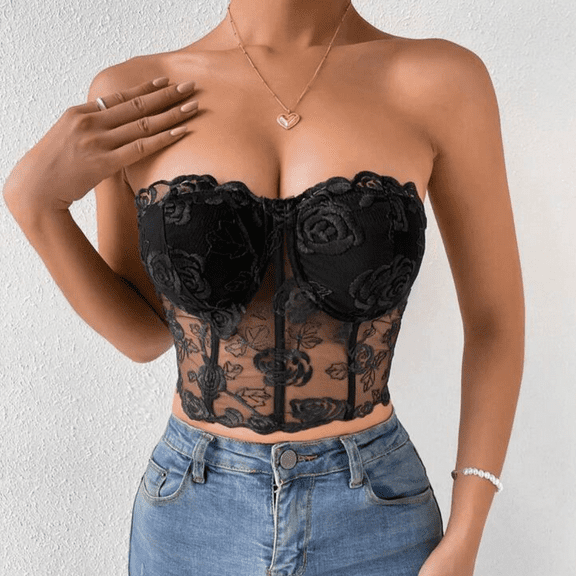 Black Lace Corset Embroidered
