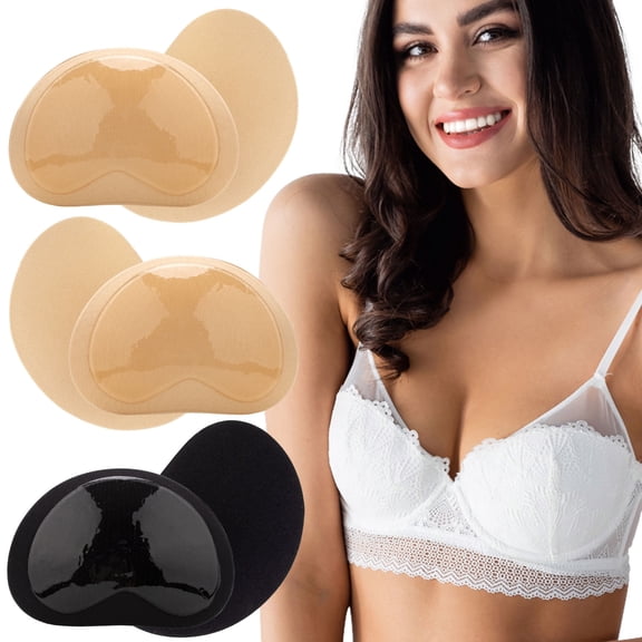 Nimiah Sticky Bra Inserts, Silicone Breast Pads Sticky Push-up Inserts for Swimsuits Dresses Bikini, Beige 3 Pair