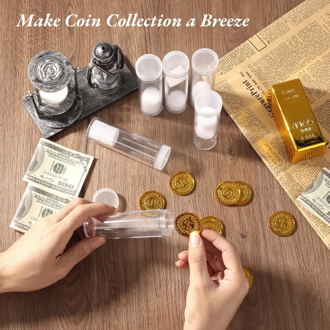 30 PCS Coin Storage Tubes, Quarter Tubes Clear Coin Tube, Plastic Coin Holders Coin Container with Screw Lids, Containers for Coins Collection Supplies
