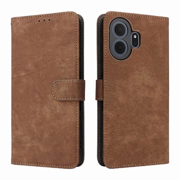 Phone Wallet Case for TCL NxtPaper 70 Pro 5G with Stand - Leather Folio Cover & Card Slots Brown