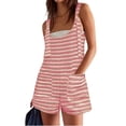 thumbnail image 2 of Women Summer Casual Sleeveless Romper Loose Striped Tied Shorts Overalls Jumpsuit with Pockets, 2 of 7