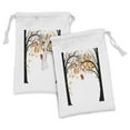 thumbnail image 1 of Tree Fabric Pouch Set of 2, Framework with Black Tree Silhouettes and Dried Leaves Autumn Season Nature Forest, Small Drawstring Bag for Toiletries Masks and Favors, 9" x 6", Multicolor, by Ambesonne, 1 of 2