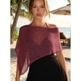 thumbnail image 5 of LMLYSoH Womens Knit Poncho Tops Solid Color Mesh Sheer Asymmetric Shawl Off Shoulder Lightweight Cape for Spring Summer, 5 of 9