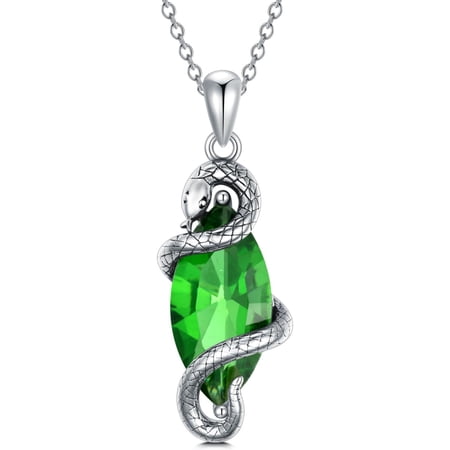SISGEM 925 Sterling Silver Vintage Snake Pendant Necklace with 12 Months Birthstone Jewelry Gifts for Women