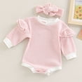 thumbnail image 5 of WIBACKER Newborn Infant Baby Girls Winter Ruffles Romper Headband Outfit Clothes, 5 of 8