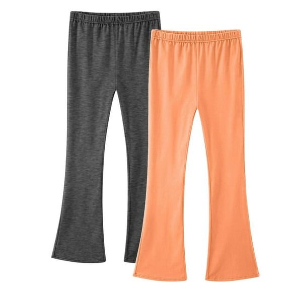 AHTJRT 2 Pack Flare Pants for Girls Elastic High Waisted Bootcut Leggings Lounge Workout Dance Yoga Bell Bottoms Coffee 5-6 Years