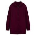 thumbnail image 3 of Hoodies for Women Zpanxa Women's Solid Color Zip up Hoodie, Long Tunic Sweatshirts Jackets, Plus Size Winter Warm Coats, Mid Length Hoodies Jackets Outwear with Pockets Purple Red S, 3 of 4