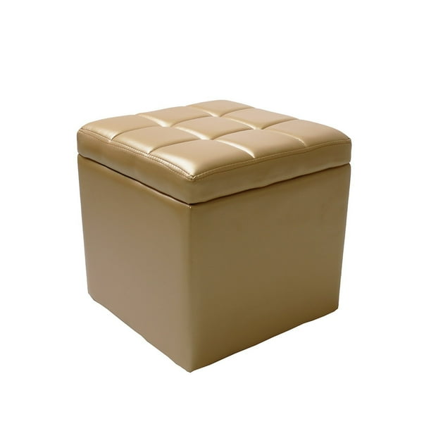 16 Square Unfold Leather Hinged Storage Ottoman Bench Footstool Tail Seat Gold Com 16 Square Unfold Leather Hinged, Gold Ottoman Storage Box
