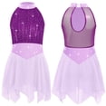 thumbnail image 3 of Hansber Kids Girls Sleeveless Glittery Mesh Irregular Hem Figure Ice Skating Dress Ballet Lyrical Dance Wear Purple 6, 3 of 7