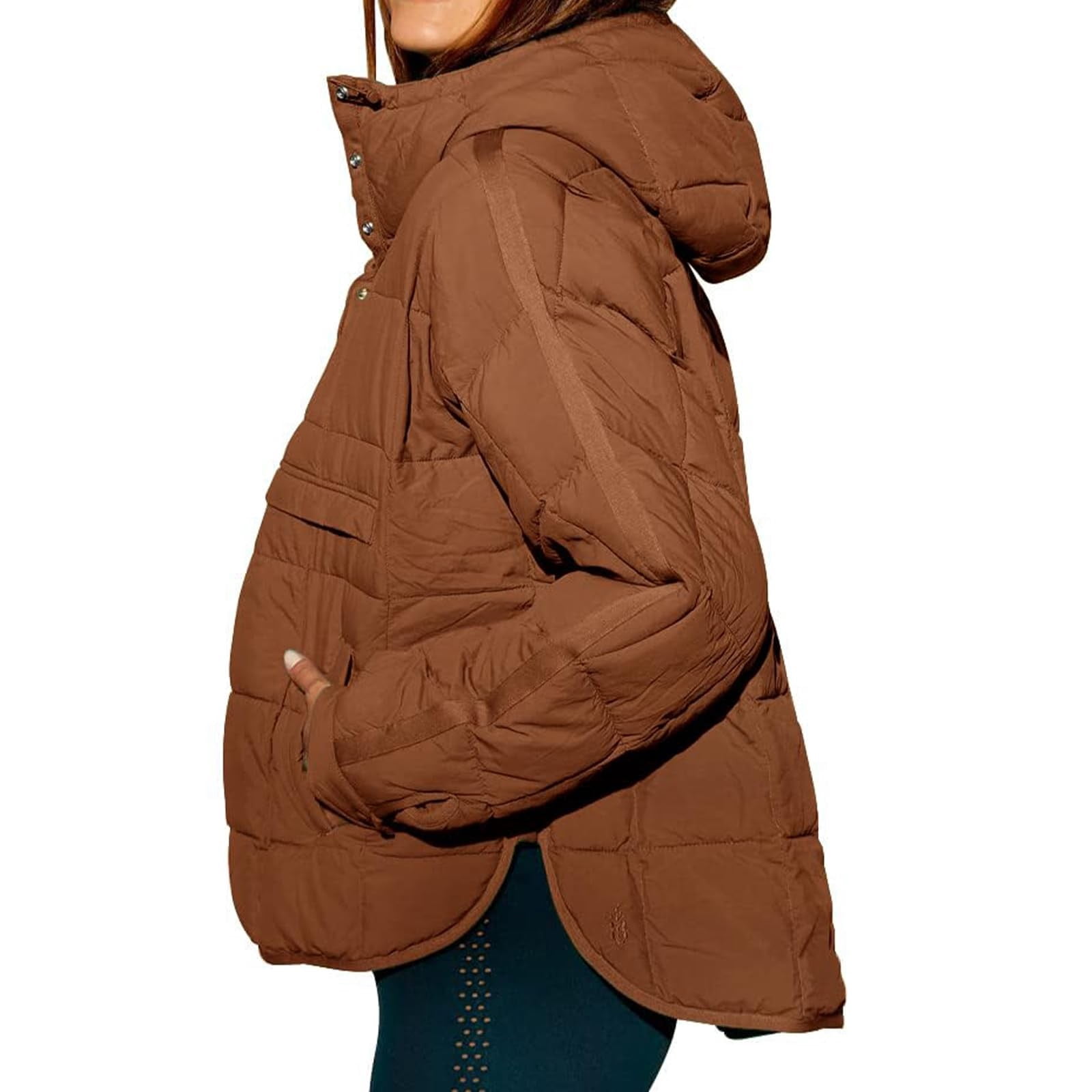 Rigardu Hoodies for Women Pullover Women's Quilted Pullover Puffer Jacket Oversized Long Sleeve Hooded Coats Winter Warm Lightweight Outwear with Pocket Womens Hoodies Brown 3Xl