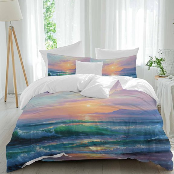 Ocean 4 piece Duvet Cover Set, Comfort Bedding Set King Size Include a Duvet Cover, a Bed Sheet, 2 Pillowcase with Zipper for All Season