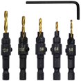 thumbnail image 1 of Juego de brocas avellanadoras de 5 piezas de acero de alta velocidad con 1 llave hexagonal gratis para carpintería y carpintería, Gold-Juego de 5 piezas esquí esquí Gafas de esquí, 1 of 5
