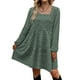 thumbnail image 2 of Vestido con escote cuadrado y mangas largas, detalle abullonado, color verde oliva, perfecto para la oficina o la fiesta, talla XL, 2 of 6