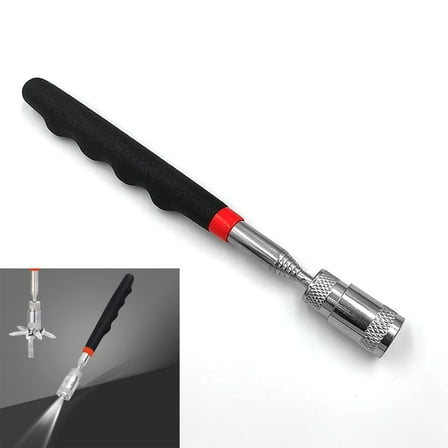 Telescoping Magnetic Flashlight Pickup Tool with LED Light, Magnet Stick Rod Extendable 7.5" to 31" (Handle - Black)