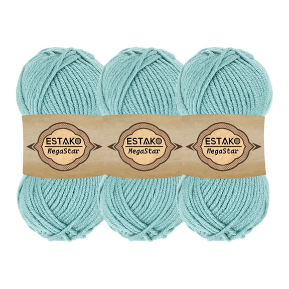 Estako Megastar, (3 Skeins Pack) 75% Acrylic 25% Wool Yarn, Soft, Chunky Bulky Weight #5 for Crochet and Knitting (3 x 3.52 Oz) / (3 x 120 Yrds) (64064 - Mint)