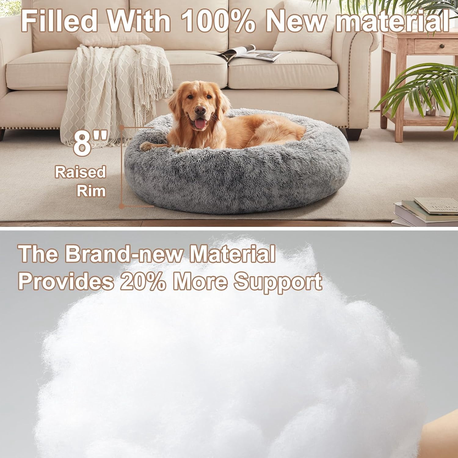 36 inches Donut Dog Bed for Large Dogs -Calming Fluffy Round Pet Bed with Removable & Washable Cover,Fits up to 80 lbs Pets (Brown,Large)