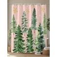 thumbnail image 4 of Christmas Tree Shower Curtain Set ，Waterproof Fabric Shower Curtains Winter Xmas Pine Tree Forest Snowflakes Pink Shower Curtains for Bathroom,Bathroom Decor 54x"78", 4 of 6