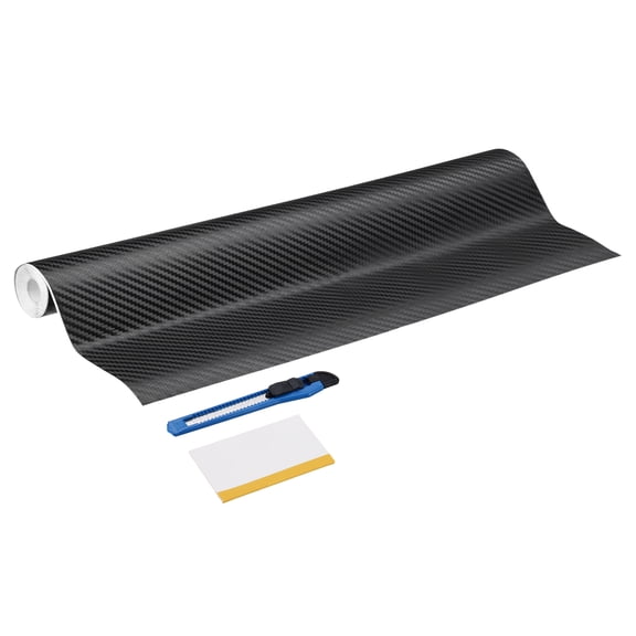 1 Set 3D Carbon Fiber Vinyl Wrap 11.81" x 7ft Self-Adhesive Car Sticker Waterproof Wrap Roll for DIY Decor Automotive Exterior Interior Protection with Scraper Tool, Black