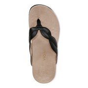 Vionic Women's Bella Braid Toe Post Sandal, Black Leather, 6, Medium