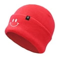 thumbnail image 2 of Dalix Embroidered Smile Face Beanie in Neon Pink, 2 of 5