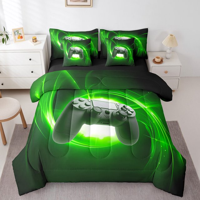 Erosebridal Gamer Bedding Queen Size,Video Gaming Bedding Sets Queen Size,Gradient Bedroom Decor,Reversible,Lightweight,7 Pieces