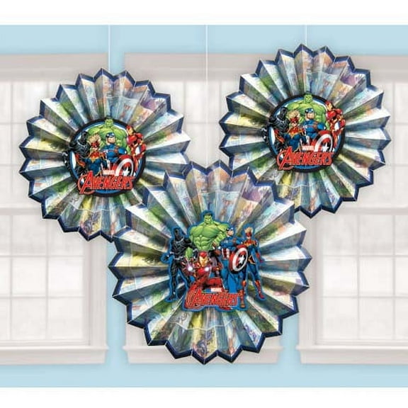 Various Avengers 'Powers Unite' Paper Fan Decorations (3ct) 290147